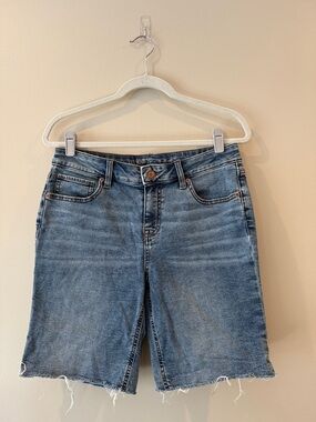 Maurices Medium Wash Denim Jean Shorts with Frayed Hem
